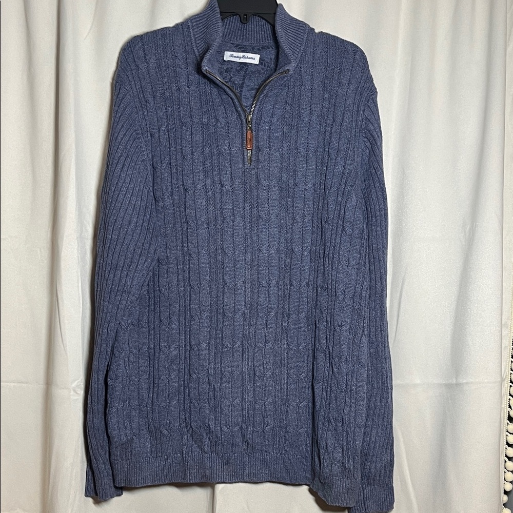 Tommy Bahama Men’s Big & Tall Cable Knit Blue Quarter Zip Pullover‎ Sweater XL T